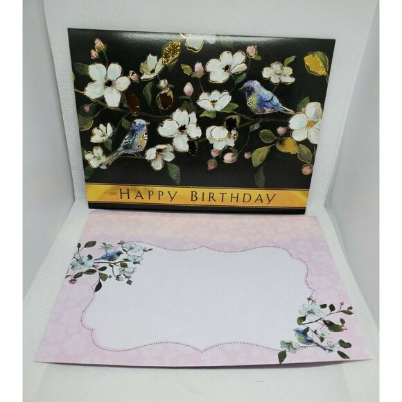 New Beginnings Happy Birthday Card – Black with Blue Bird and Floral Design - Picture 2 of 9